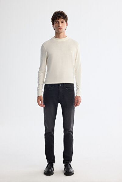 Avva Pantaloni negri pentru bărbați, cu spălare antică, Overdy Berlin, slim fit, A42Y3511