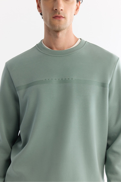 Avva Men's Mint Green Crew Neck Cotton Printed Elastane Regular Fit Sweatshirt A42Y1267