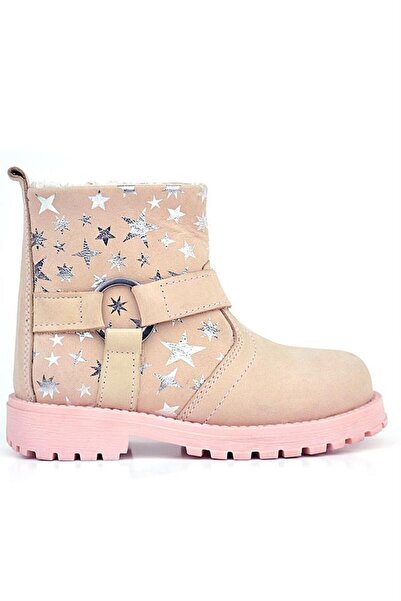 Rakerplus Chiron Genuine Leather Powder Star Patterned Zippered Fur Girl's Boots