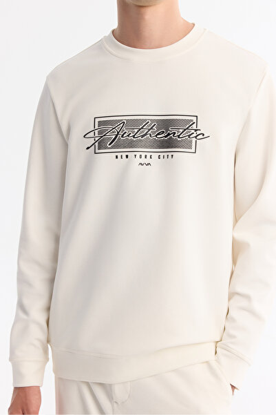 Avva Men's Ecru Crew Neck Easy-Iron Cotton Regular Fit Sweatshirt A42Y1270