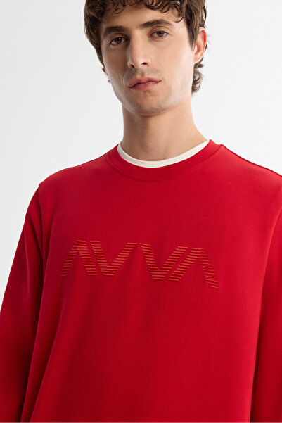 Avva Men's Red Crew Neck Cotton Printed Elastane Regular Fit Sweatshirt A42Y1227