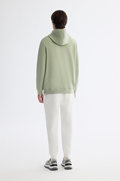 Avva Ανδρικό φούτερ με κουκούλα με πράσινο χρώμα μέντας, βαμβακερό εμπριμέ ελαστάν, κανονική εφαρμογή A42Y1321