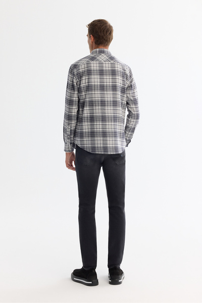 Avva Erkek Gri Alttan Britli Yaka Ekoseli %100 Pamuk Flanel Regular Fit Gömlek A42Y2143