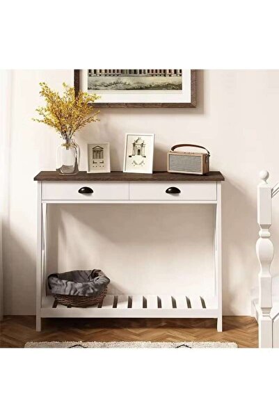 AGD طاولة أريكة مدخل خشبية أنيقة مع رف تخزين سفلي، طاولة جانبية ضيقة مع أدراج لـ