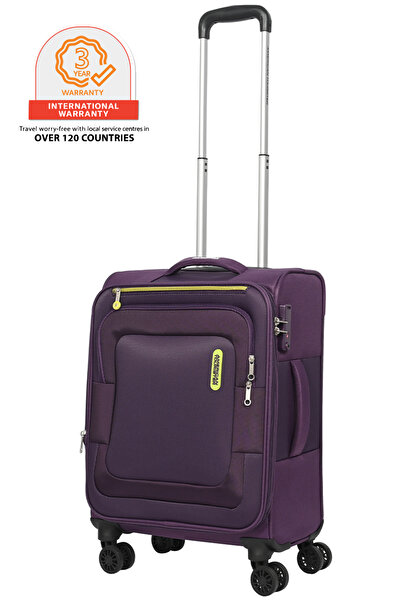 American Tourister حقيبة سفر دانكن بلس، ٥٥ سم أو ٢٠ بوصة، بعجلات دوارة، مصنوعة من البوليستر، لون بنفسجي، مزودة بقفل TSA