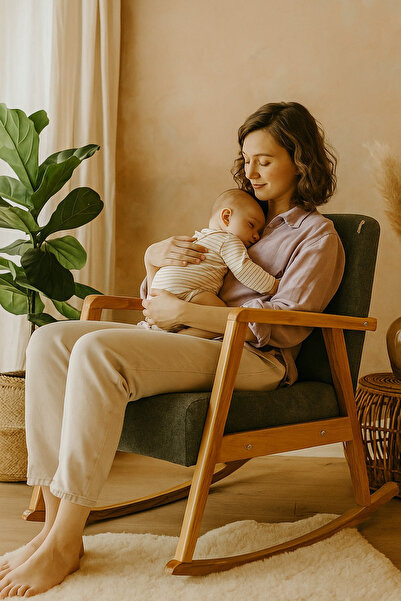 Zem Pavia Sallanır Berjer Natürel Ahşap, Gri