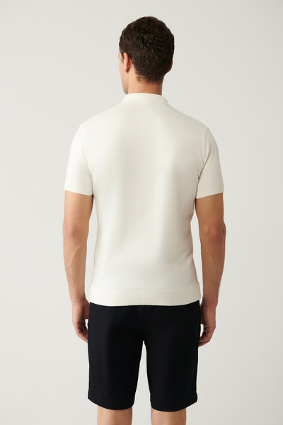 Avva Pánské triko Ecru Polo s děrovaným detailem a límečkem A41Y5096