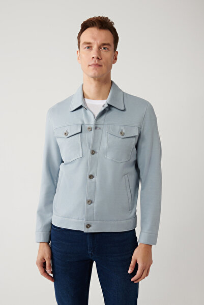 Avva Jachetă pentru bărbați, albastră, cu guler clasic, aspect din piele de căprioară, cu buzunare A41Y6011