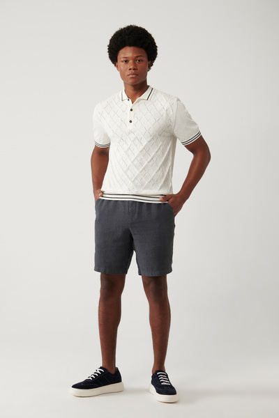 Avva Erkek Antrasit Beli Lastikli %100 Keten Assos Relaxed Fit Şort A41Y3710