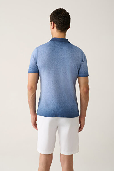 Avva Herren-T-Shirt mit indigofarbenem 3-Knopf-Farb-Effekt und Polokragen, Strickwaren, reguläre Passform, A41Y5114