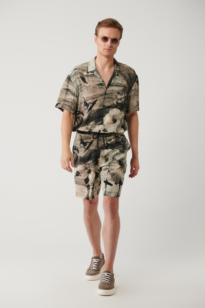 Avva Erkek Gri %100 Viskon Beli Lastikli Desenli Etenna Relaxed Fit Şort A41Y3734