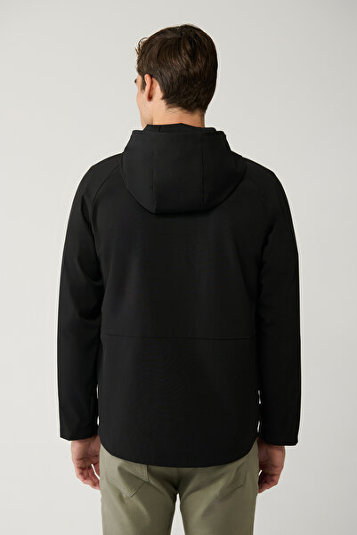 Avva Men's Black Hooded Collar Raglan Sleeve Water Repellent Seasonal Comfort Fit Coat A41Y6036