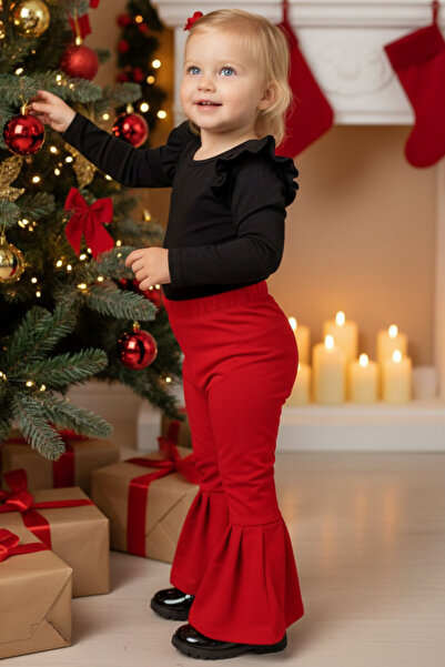 Parla Kids Girl's Red Flared Leg High Waist Elastic Christmas Leggings Pants