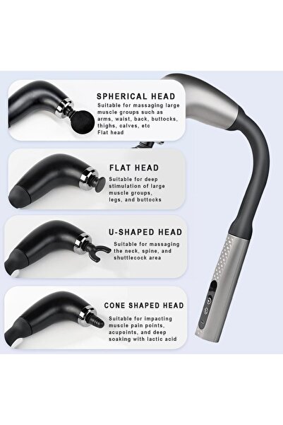 Denx Massage Gun with Extended Handle Revolutionary U-Shaped Back Massager With 4 Heads, 9 Speeds,(Black)