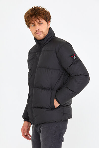 Polo State Ανδρικό φουσκωτό παλτό Regular Fit Μαύρο