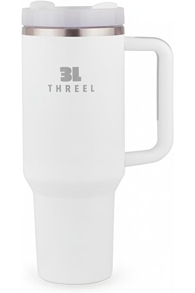 Generic 3L THREEL H2.0 1.18L Tumbler with Handle & Straw, Insulated Stainless Steel Coffee Tumbler- White