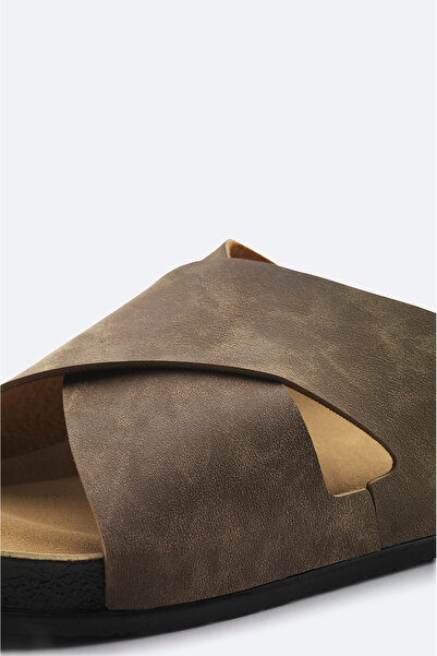 Avva Erkek Vizon Çapraz Bantlı Deri Görünümlü Esnek Taban Terlik A41Y8300