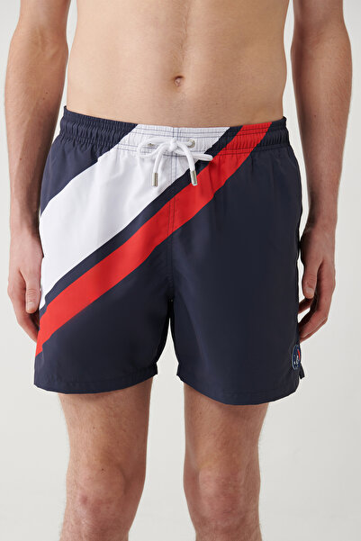 Avva Pantaloni scurți de mare pentru bărbați, albastru marin, cu uscare rapidă, cu model, cu potrivire relaxată A41Y3825