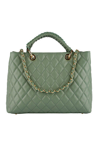 AZZURA Natalia bag, 100% leather, mint green, quilted, gold chain