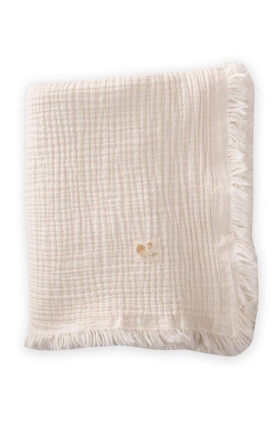Cigit Four Layer Tasseled Muslin Blanket 80x120 Cm Natural