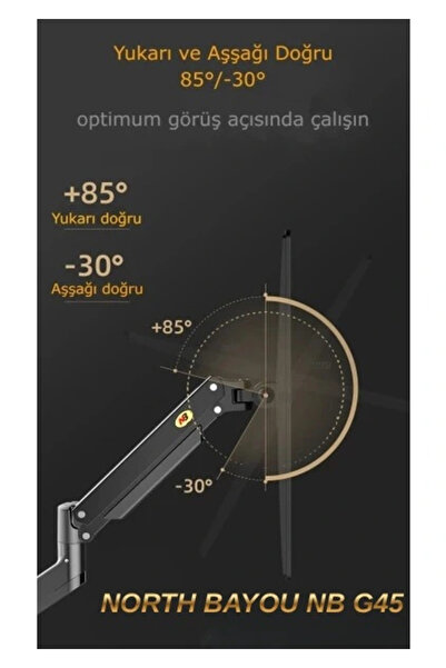 DailyTech North Bayou Nb G45 Gaz Yay Kolu 27-40 Inç Ekran Masaüstü Monitör Tutucu 360 Döndürmek 3-12kg