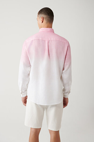 Avva Men's Pink Button down Collar 100% Linen Comfort Fit Shirt A41Y2195