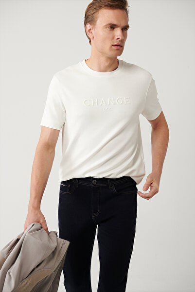 Avva Men's White Soft Touch Crew Neck Printed Regular Fit T-Shirt A41Y1333