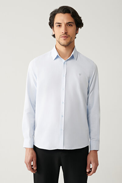 Avva Erkek Mavi Kolay Ütülenebilir Pamuklu Slim Fit Gömlek A41Y2237