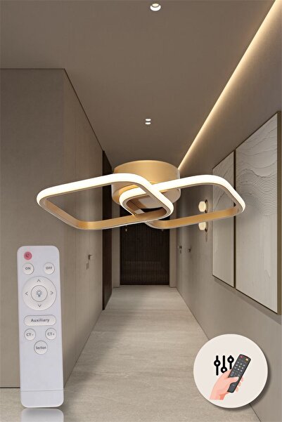 EYSHOP Modern Eskitme İkili Kare 3 Renk (Kumandalı-Dimmerlı) Beyaz/Sarı/Günışığı LED Avize Antre Koridor