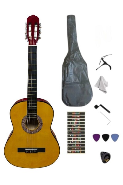 Sazhane 4/4 Sap Ayarlı Klasik Gitar Seti (Kılıf-Pena-kapo-Nota Sticker)