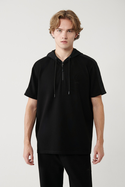 Avva Ανδρικό μπλουζάκι με κουκούλα με μαύρο χρώμα Garnili Regular Fit T-Shirt A41Y1233