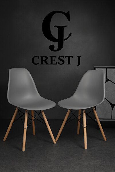 Crestj 2 Plastic Dining Chairs - Office Chair with Wooden Legs - 2 Pack in Grey