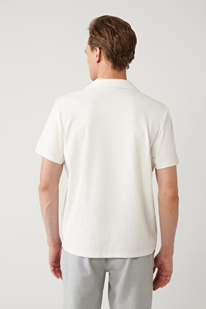 Avva Erkek Ekru Apaj Yaka Jakarlı Kısa Kollu Regular Fit Gömlek A41Y2215