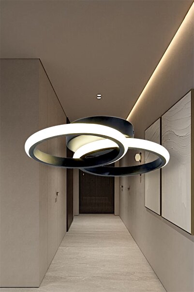 EYSHOP Modern Siyah İkili Yuvarlak Tek Renk (Beyaz/Sarı/Günışığı) LED Avize