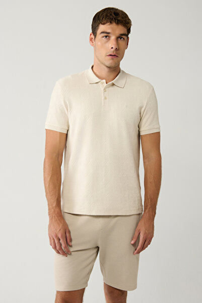 Avva Erkek Bej Polo Yaka Jakarlı Pamuklu Regular Fit T-Shirt A41Y1040