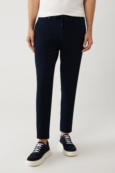 Avva Чоловічі сині штани з еластичним поясом і шнурком, Bi-Stretch Relaxed Fit A41Y3232