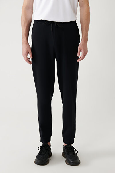 Avva Ανδρικό μαύρο ελαστικό στη μέση με κορδόνια διπλής ελαστικότητας κανονική εφαρμογή φούτερ A41Y3441