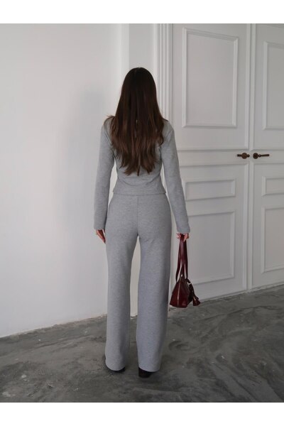 Mars Selanik Triko ZR Model Gold Düğmeli Hırka - Çimalı Palazzo Pantolon Takım