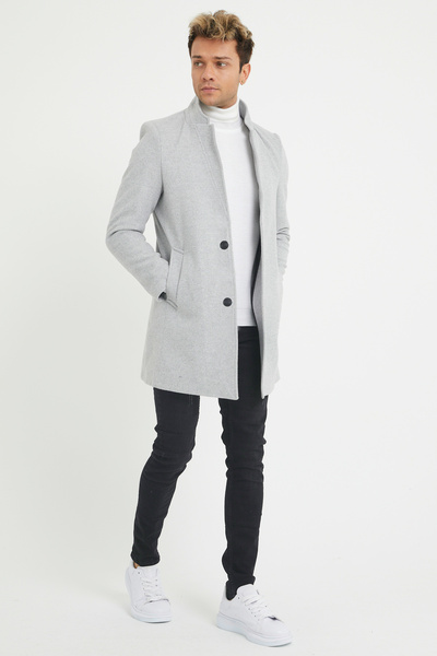 MODAMESTO Ανδρικό παλτό γιακά σε γκρι Slim Fit Stand