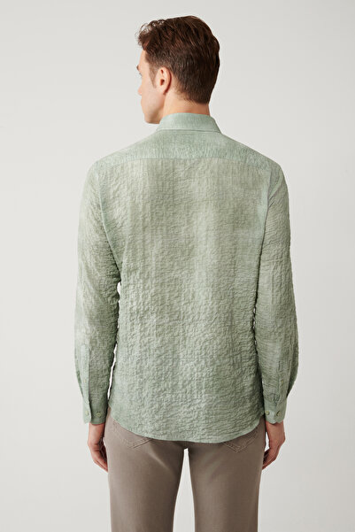 Avva Men's Green Bottom Britli Collar Cotton Easy-Iron Regular Fit Shirt A41Y2157