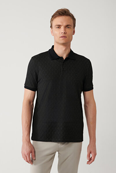 Avva Ανδρικό μπλουζάκι με 3 κουμπιά Jacquard Polo Collar Regular Fit T-Shirt A41Y1051