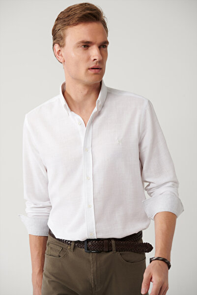 Avva Ανδρικό πουκάμισο με λευκό γιακά με κουμπιά, βαμβακερό πουκάμισο κανονικ...