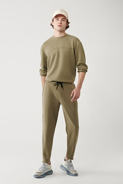 Avva Erkek Haki Beli Lastikli Bağcıklı Fermuar Paçalı Soft Touch Regular Fit Eşofman Altı A41Y3401