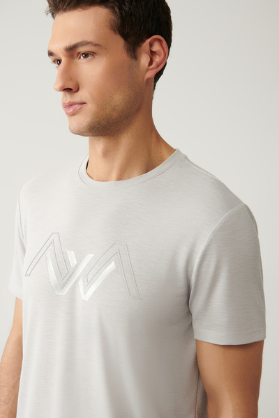 Avva Men's Light Gray Crew Neck Printed Soft Touch Regular Fit T-Shirt A41Y1131