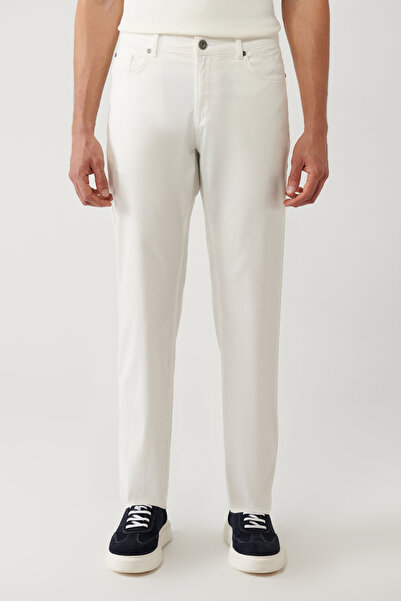 Avva Herren Kremweiß Klassische Slim Fit Hose mit 5 Taschen A41Y3071