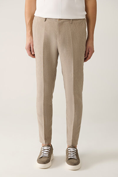 Avva Erkek Vizon Relaxed Fit Beli Lastikli Keten Karışımlı Linen Touch Takım Elbise Pantolonu A41y3260