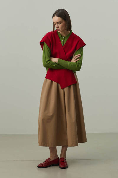 Fahhar Kare Parçalı Atkı Kırmızı