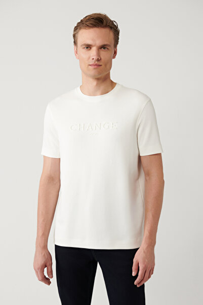 Avva Men's White Soft Touch Crew Neck Printed Regular Fit T-Shirt A41Y1333