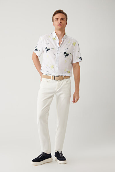 Avva Men's Ecru Rinse Washable Berlin Slim Fit Stretch Pants A41Y3504