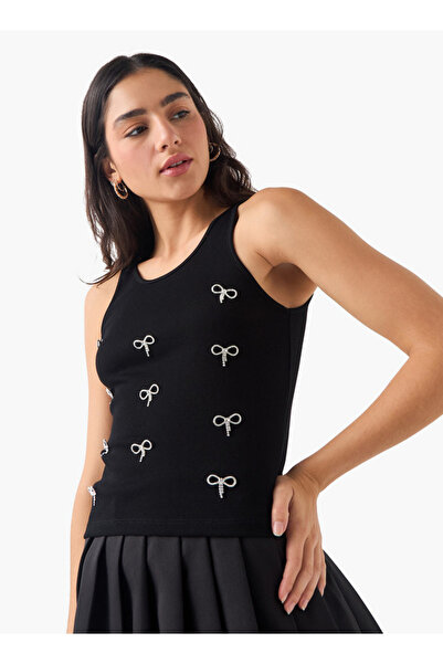 2Xtremz Ribbed Bow Embellished Sleeveless Top